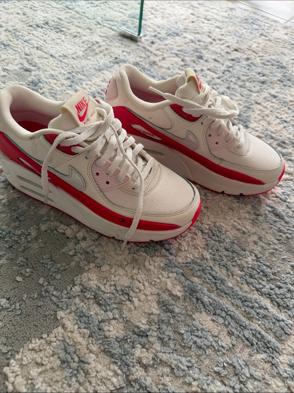 Nike Women's Platform Sneaker in White with Red Accents